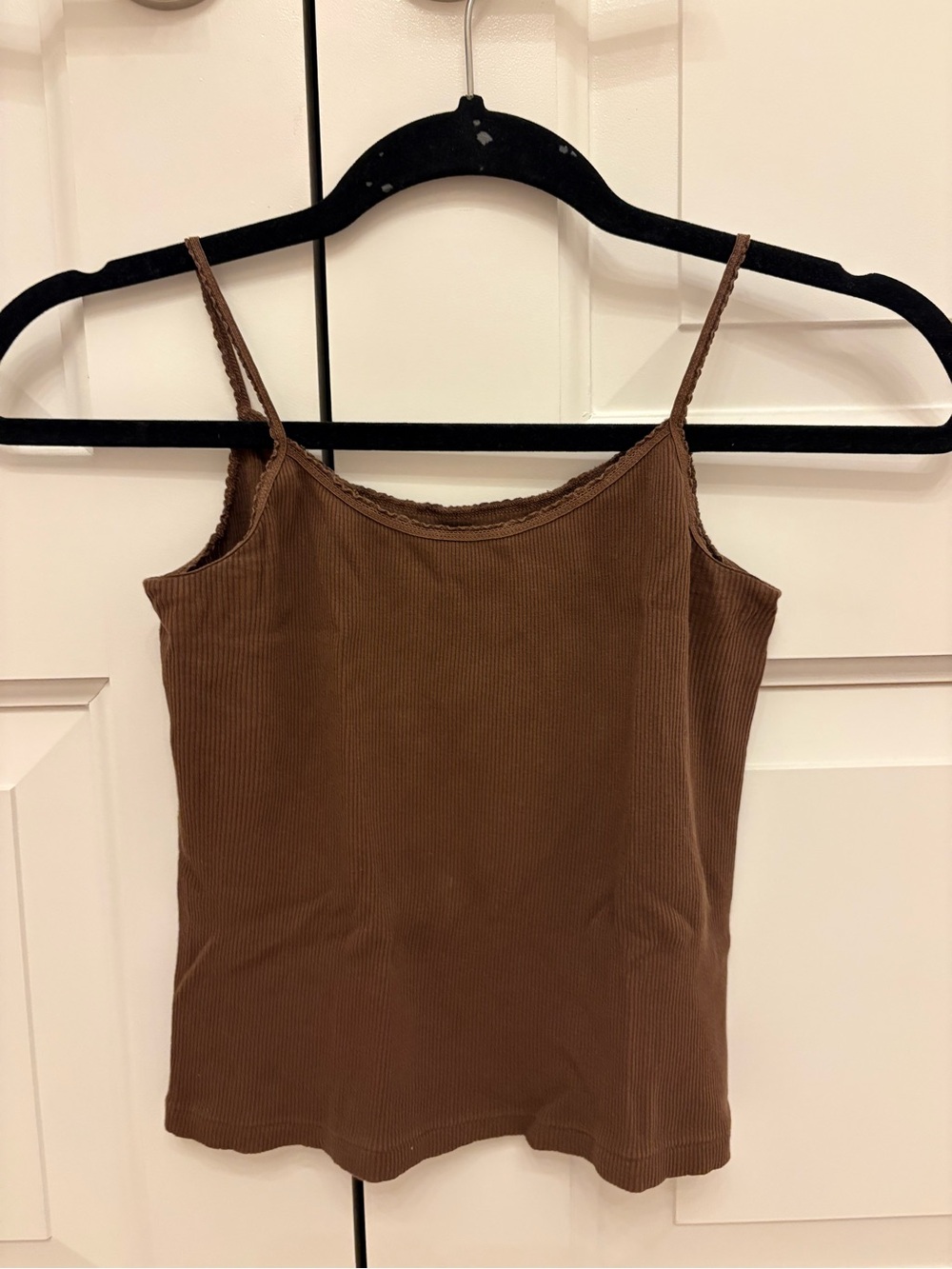 Brandy Melville Brown Ribbed Lace-Edge Cami